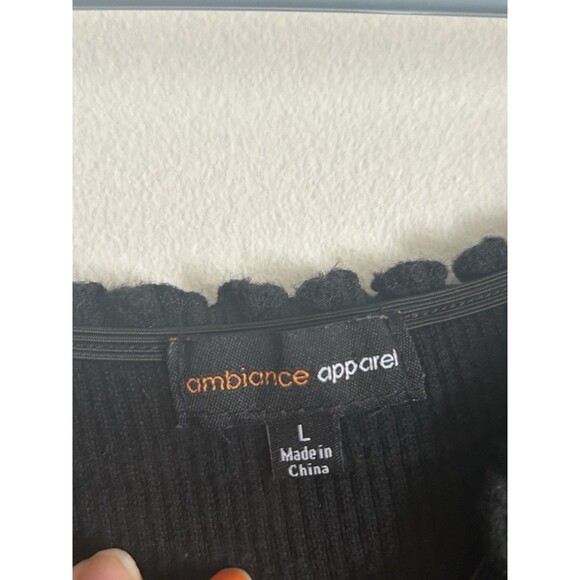 Ambiance Apparel Top Size L Black Off Shoulder Lace Up Front Goth Grunge Vibes - Picture 3 of 3